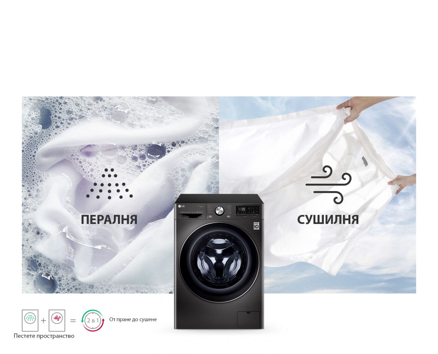 Пералня със сушилня LG F4DV710S2SE, 10.5 кг. капацитет пералня/7 кг. капацитет сушилня, 1400 оборота в мин, 14 програми на пране, свободностояща, 60cm ширина, TurboWash 360, AI DD, LG ThinQ, черна - характеристика 3