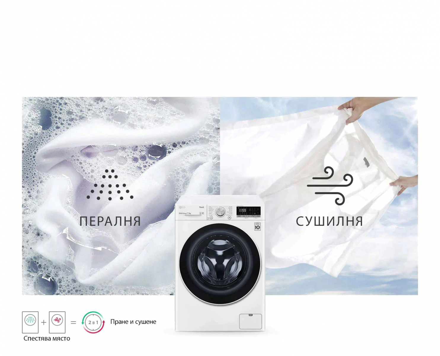 Пералня със сушилня LG F2DV5S7S1E, клас E, капацитет пералня 7 кг./5 кг. сушилня, 1200 оборота в минута, 14 програми на пране, свободностояща, 60 см ширина, TurboWash, Wash+Dry, LG ThinQ, бяла - характеристика 3