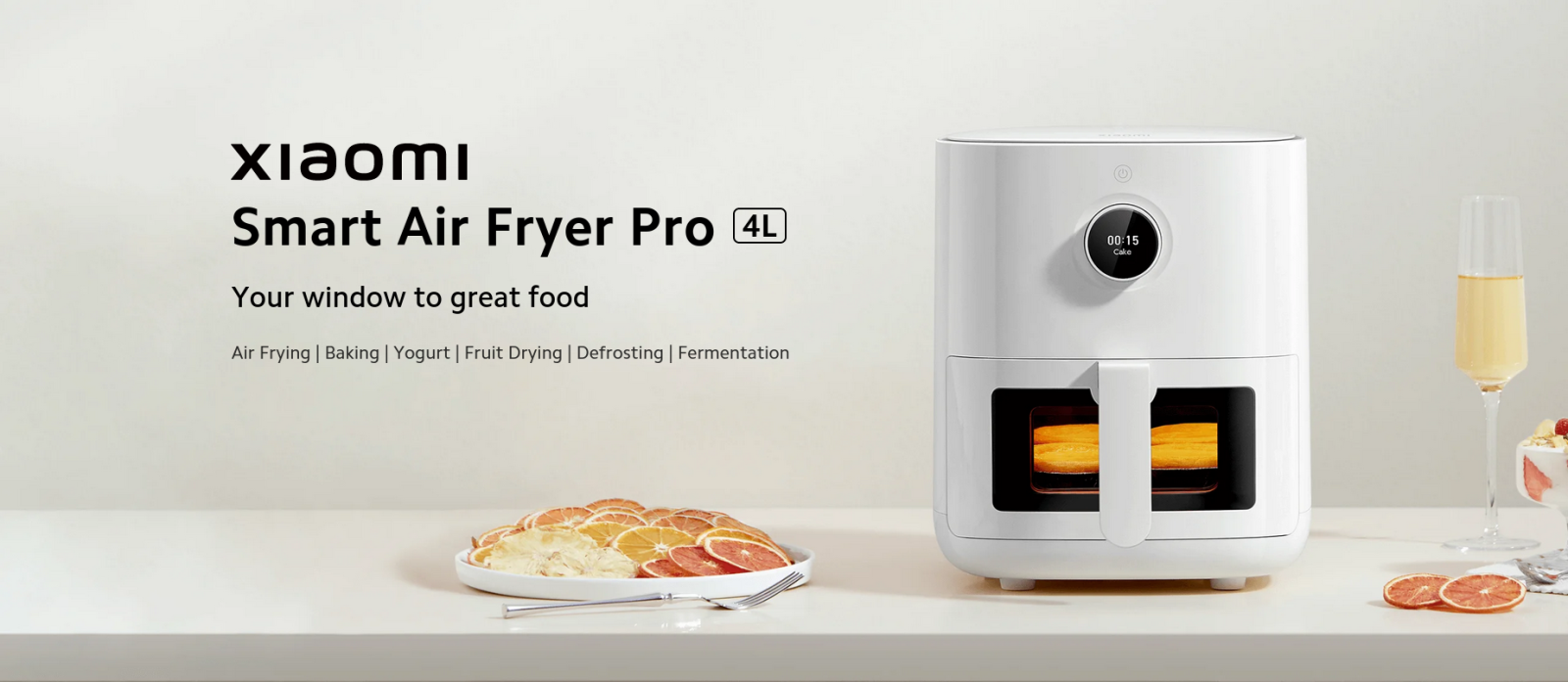 Фритюрник с горещ въздух Xiaomi Smart Air Fryer Pro, вместимост 4l, OLED дисплей, 6 програми, горещ въздух, кошница с прозорец, управление чрез Wi-Fi, гласово управление, 1600W, бял - характеристика 1