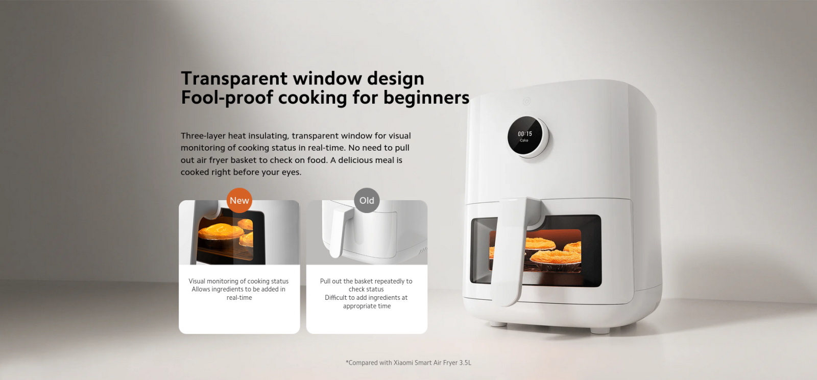 Фритюрник с горещ въздух Xiaomi Smart Air Fryer Pro, вместимост 4l, OLED дисплей, 6 програми, горещ въздух, кошница с прозорец, управление чрез Wi-Fi, гласово управление, 1600W, бял - характеристика 3