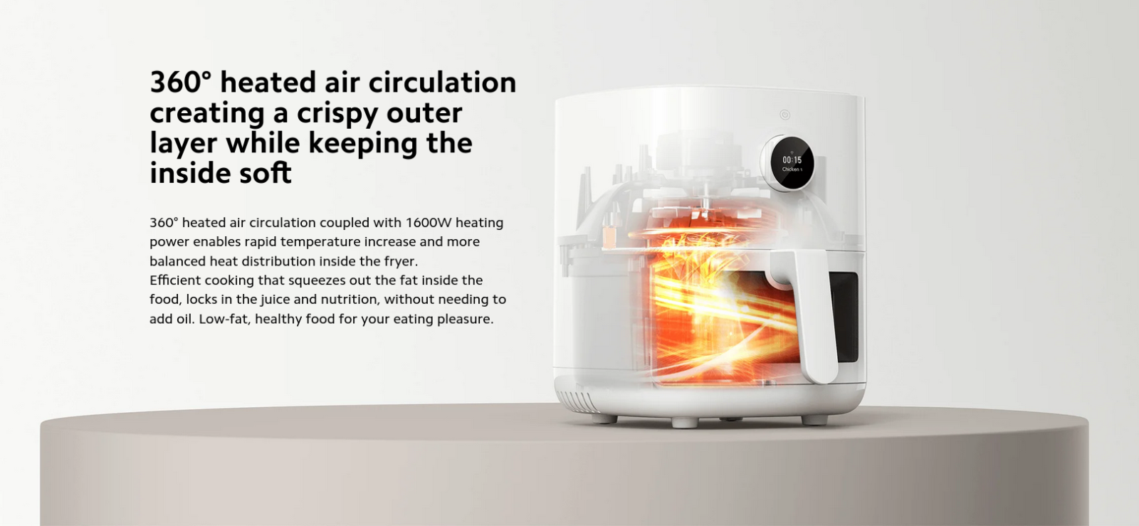 Фритюрник с горещ въздух Xiaomi Smart Air Fryer Pro, вместимост 4l, OLED дисплей, 6 програми, горещ въздух, кошница с прозорец, управление чрез Wi-Fi, гласово управление, 1600W, бял - характеристика 4