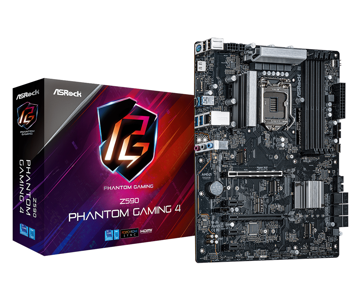 Дънна платка ASRock Z590 Phantom Gaming 4 (Refurbished), Z590, LGA1200, DDR4, PCI-E 4.0 (HDMI)(CFX), 6x SATA 6Gb/s, 3x M.2, 1x USB 3.2 Gen 2 Type-C, ATX - характеристика 1
