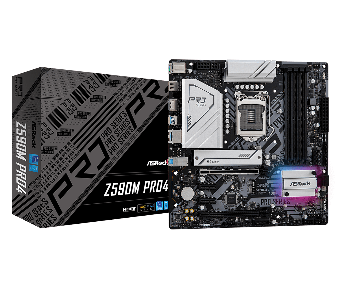 Дънна платка ASRock Z590M Pro4, Z590, LGA1200, DDR4, PCI-E 4.0 (DP/HDMI)(CFX), 4x SATA 6Gb/s, 2x M.2, 2x USB 3.2 Gen 2, Micro ATX - характеристика 1
