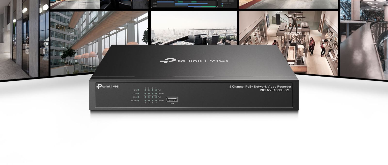 IP видеорекордер TP-Link VIGI NVR1008H-8MP, 8 канала, H.265+/H.265/H.264+/H.264, 1x SATA (до 10TB), 2x USB 2.0, 1x LAN 10/100Mbps, 1x HDMI, 1x VGA, PoE+ - характеристика 1