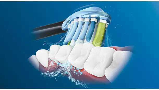 Ел. четки за зъби PHILIPS DiamondClean 9000, до 14 дни живот на батерията, Bluetooth, до 62 000 движения в /мин, черно и розово злато, 2 броя Глави за четка C3 Premium Plaque Defense, зареждаща чаша - характеристика 3