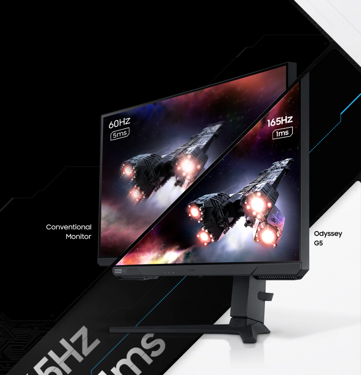 Монитор Samsung Odyssey G5 LS-27AG500 (2021), 27" (68.58 cm) IPS панел, 165Hz, QHD, 1ms, 350cd/m2, DisplayPort, HDMI - характеристика 4