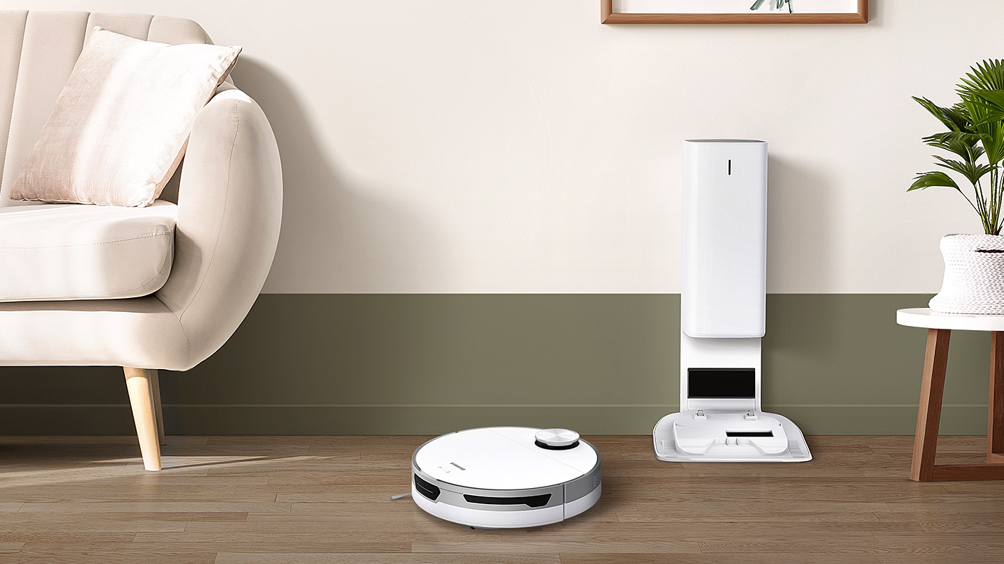 Прахосмукачка Samsung Jet Bot+, робот, 60W, 0.4 л. капацитет на контейнера, LiDar сензор, функция Jet Live, станция за почистване на контейнера, бяла - характеристика 1