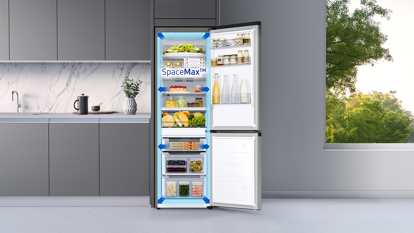 Хладилник с фризер Samsung RB34T672EBN/EF, клас E, 344 л. общ обем, свободностоящ, 254kWh/годишно, технология SpaceMax, технология All-Around Cooling, черен - характеристика 2