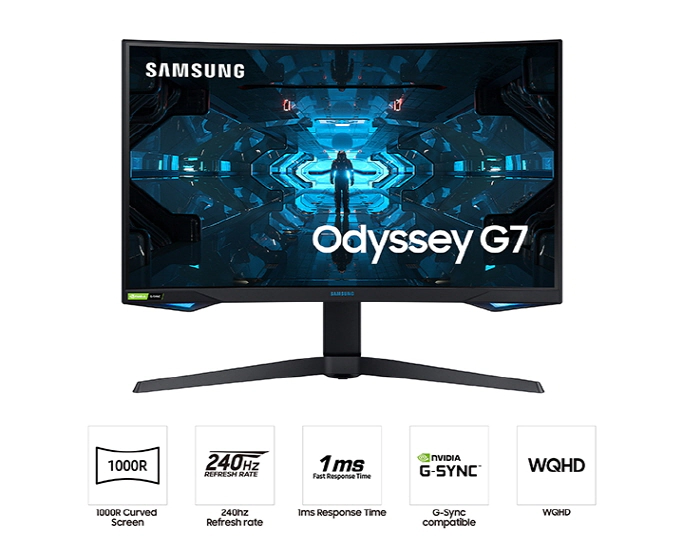 Монитор Samsung Odyssey G7 LC-32G75TQ (2020), 32" (81.28 cm) VA QLED панел, 240Hz, WQHD, 1ms, 350 cd/m², Display Port, HDMI, USB Hub - характеристика 1