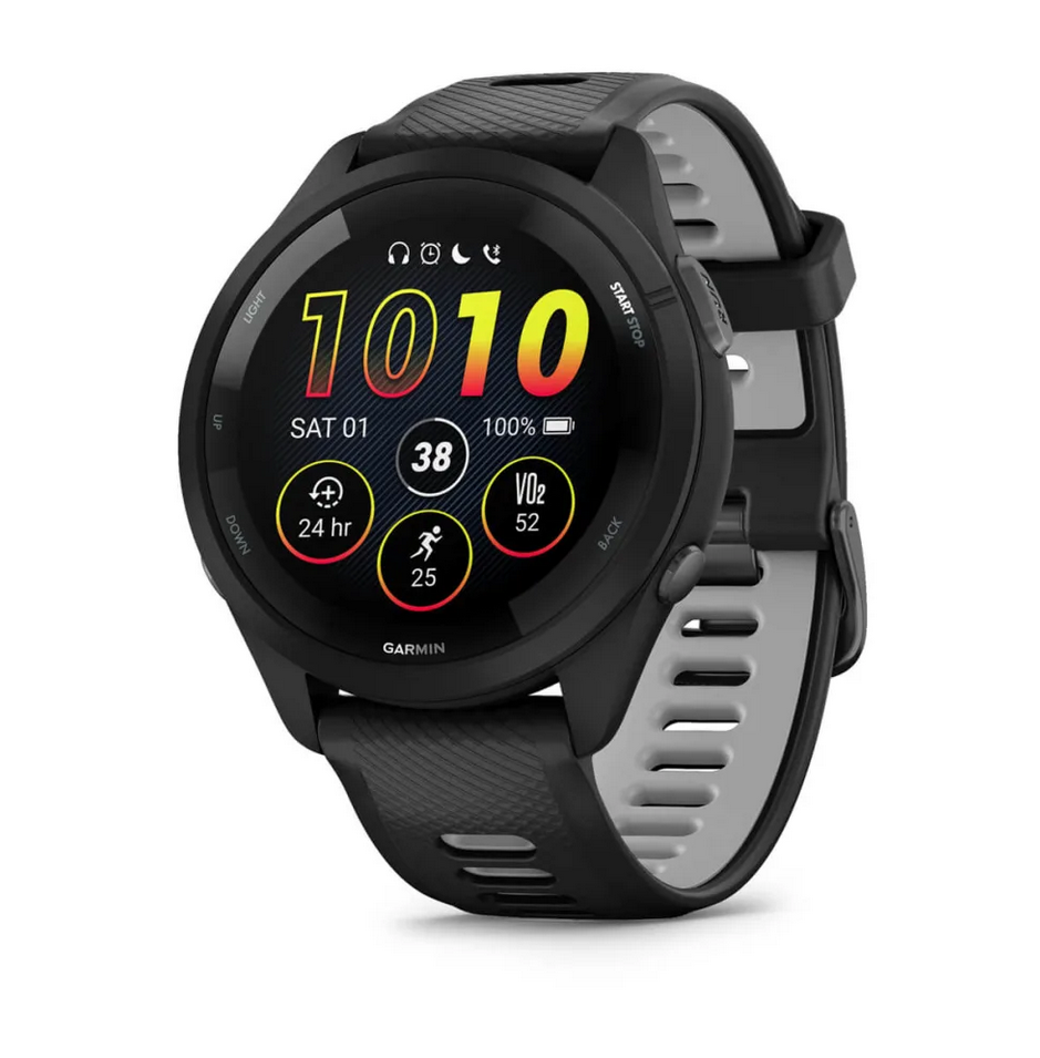 Смарт часовник Garmin Forerunner 265 Powder Gray, 32.5mm (1.3"), Bluetooth, Wi-Fi, до 13 дни време за работа, множество фитнес функции, профили за бягане, 8GB Flash памет, черен корпус със сиво-черна каишка - характеристика 19