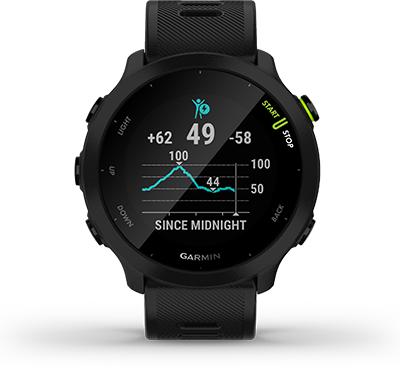 Смарт часовник Garmin Forerunner 55 Black, 1.04" (2.64 cm) MIP дисплей, до 14 дни живот на батерията, GPS, акселерометър, пулсомер, Connect IQ, хидратация, съвместим с Android и Apple устройства, черен - характеристика 13