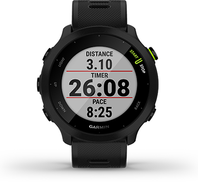 Смарт часовник Garmin Forerunner 55 Black, 1.04" (2.64 cm) MIP дисплей, до 14 дни живот на батерията, GPS, акселерометър, пулсомер, Connect IQ, хидратация, съвместим с Android и Apple устройства, черен - характеристика 3