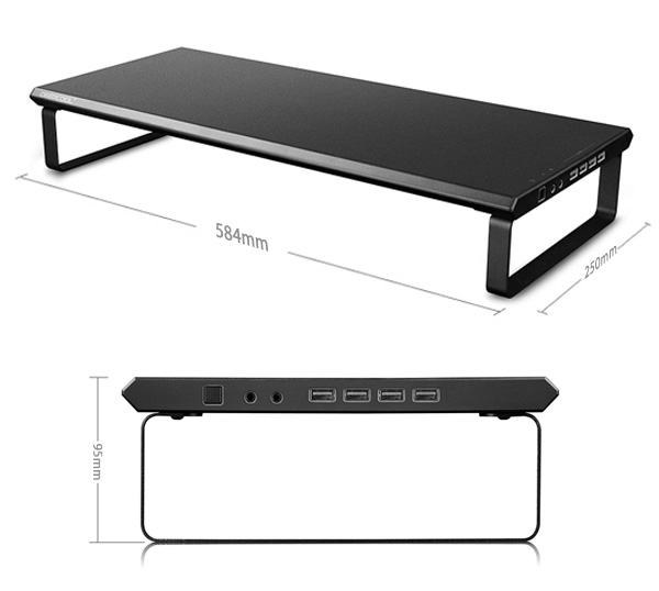 Поставка за монитор DeepCool M-DESK F3 (DP-MS-MDF3-BKD2), за плот, размери 584 x 250 x 95mm, до 25кг., 4x USB 2.0, Audio Output/Mic Input, черна - характеристика 1