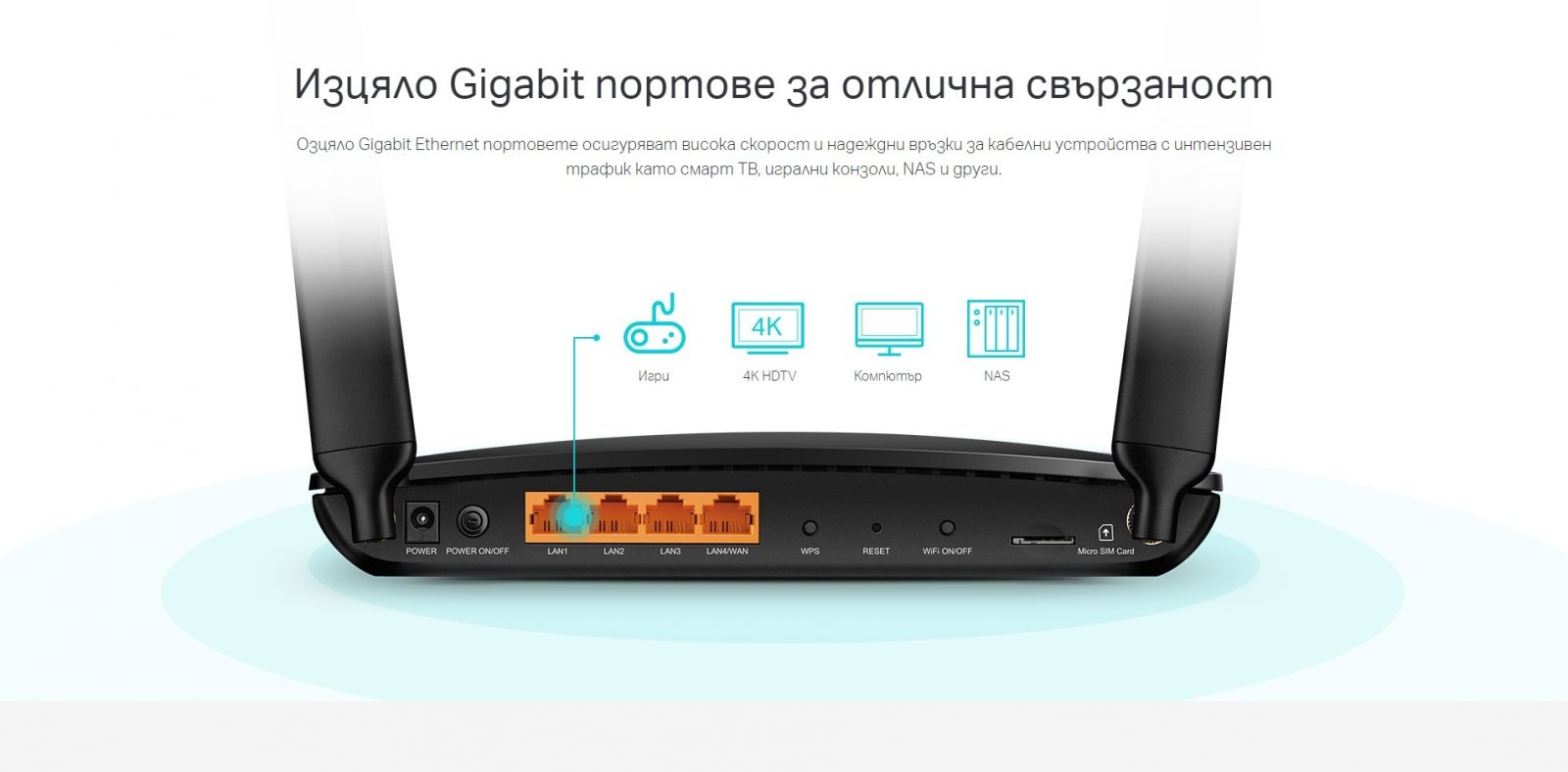 Рутер TP-Link Archer MR600 AC1200, 2.4GHz (300Mbps) и 5GHz (867Mbps), AC стандарт, 3x 10/100/1000Mbps LAN, 1x 10/100/1000Mbps WAN, 4G, 2 външни антени - характеристика 3