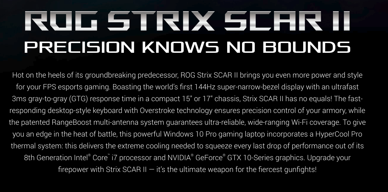 Лаптоп Asus ROG Strix GL504GM-ES164 (90NR00K1-M05120), шестядрен Coffee Lake Intel Core i7-8750H 2.2/4.1 GHz, 15.6" (39.62 cm) FHD IPS 144Hz Display & GF GTX 1060 6GB,(mDP), 8GB DDR4, 1TB HDD & 256GB SSD, USB C, Free DOS, 2.42 kg - характеристика 1