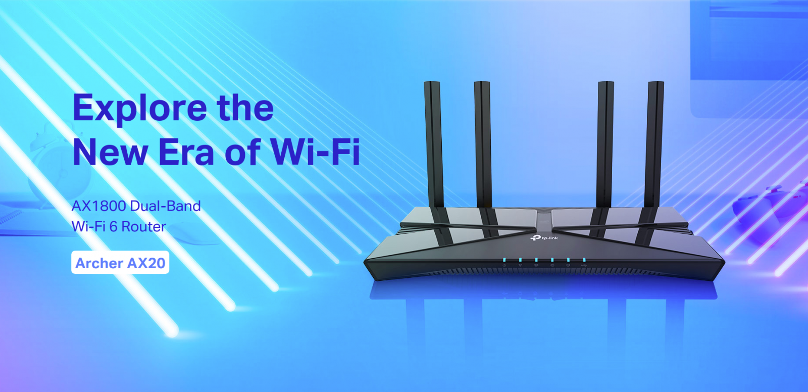 Рутер TP-Link Archer AX20, 1800Mbps, 2.4GHz (574 Mbps)/ 5GHz (1201 Mbps), Wireless AX, 4x LAN 10/100/1000, 1x WAN 10/100/1000, 4x външни антени, USB - характеристика 1