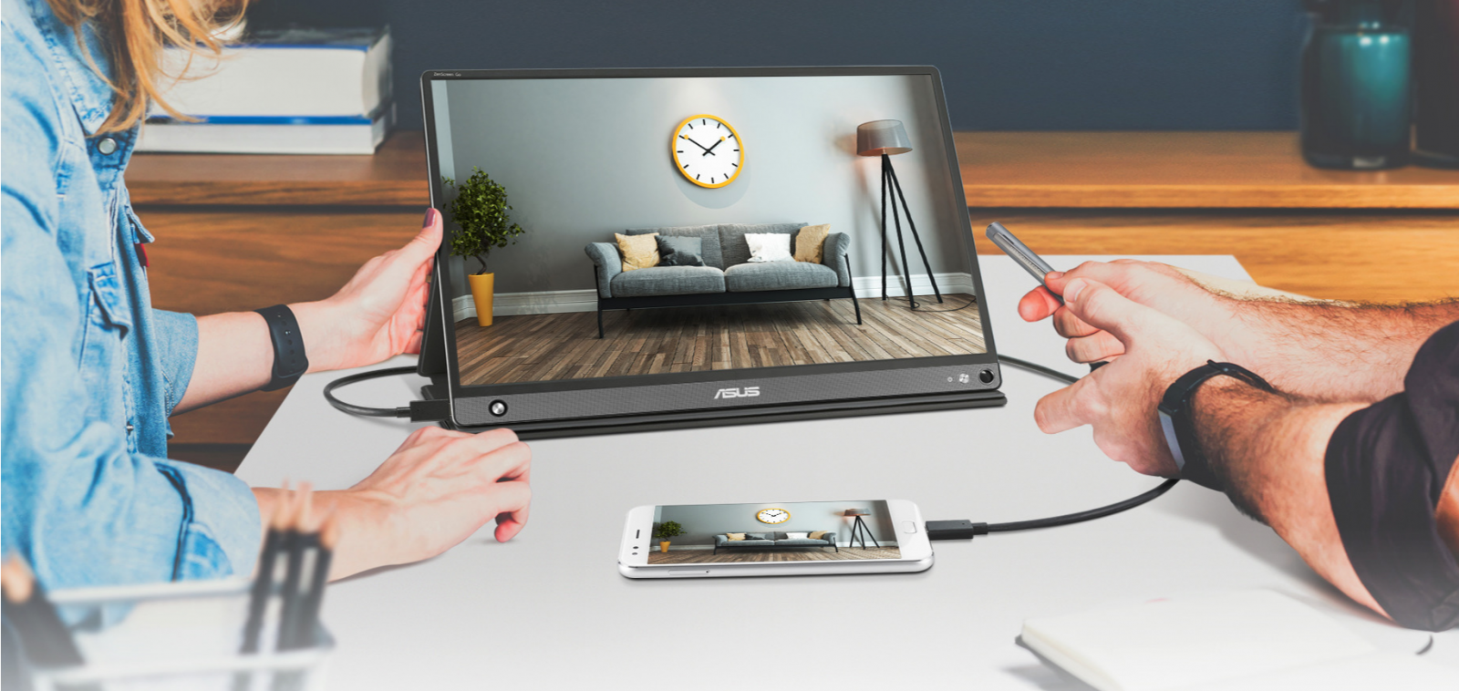 Монитор Asus ZenScreen Go MB16AHP, преносим, 15.6" (39.6cm) IPS панел, Full HD, 700:1, 220 cd/m2, USB-C, Micro HDMI, 7800mAh батерия - характеристика 1