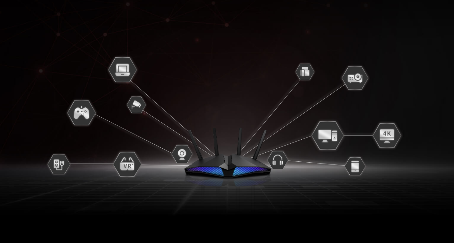 Рутер Asus RT-AX82U AX5400, 5400 Mbps, 2.4GHz(574Mbps)/5GHz(4804Mbps), Wireless AX, 4x RJ-45, 1x WAN, 4x външни антени, USB 3.2 Gen 1 - характеристика 1