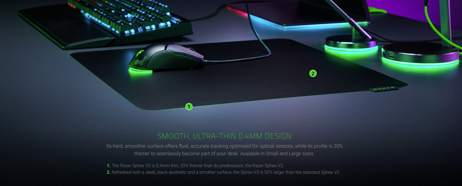 Подложка за мишка Razer Sphex V3 - Large, гейминг, черна, 450 x 400 x 0.4 mm - характеристика 1