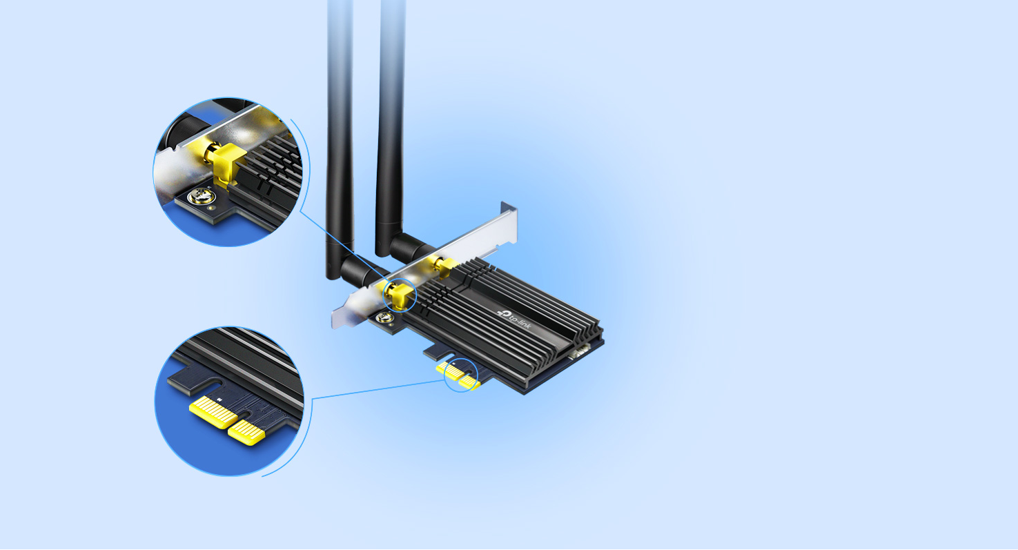 Мрежови адаптер TP-Link Archer TX50E AX3000, 3000 Mbps, 2.4Ghz (574 Mbps)/5GHz (2402 Mbps), PCIe, Bluetooth, 2 външни антени - характеристика 4