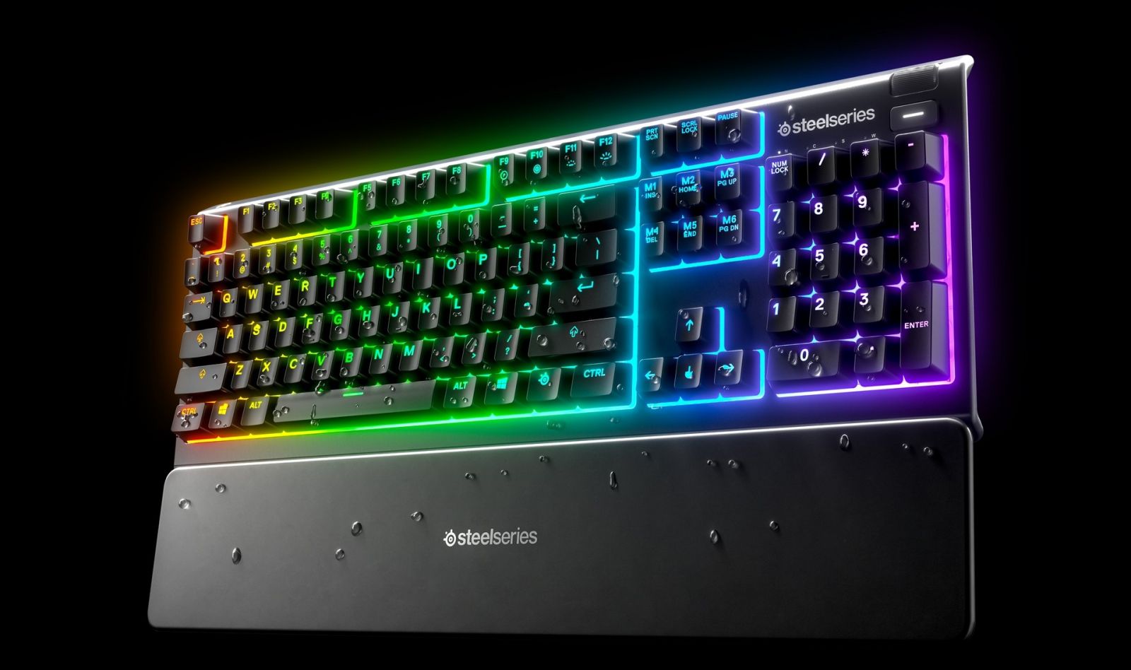 Клавиатура SteelSeries Apex 3, гейминг, 10-zone RGB подсветка, магнитна подложка, IP32 водоустойчива, черна, USB - характеристика 1