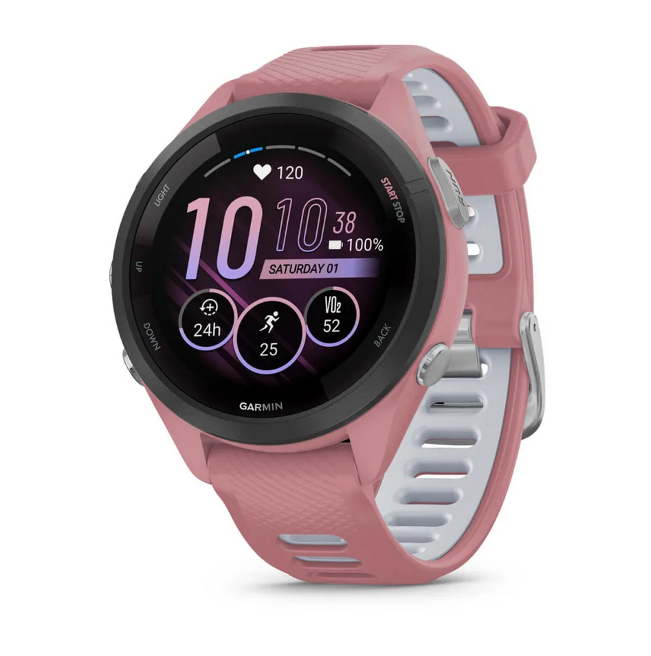 Смарт часовник Garmin Forerunner 265S Light Pink, за бегачи, 28.1мм (1.1"), Bluetooth, Wi-Fi, до 15 дни време за работа, 8GB Flash памет, GPS, женско здраве, функции за бягане, розов корпус със сиво-розова каишка - характеристика 13