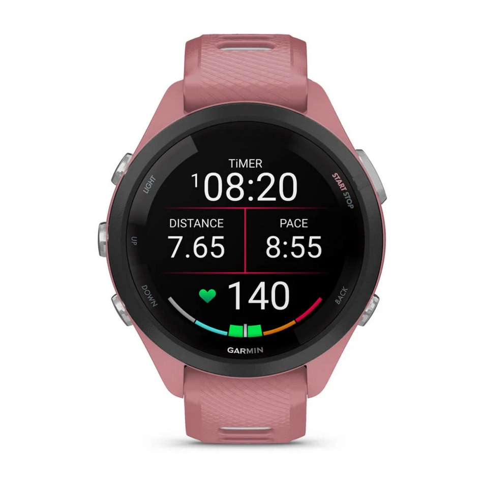 Смарт часовник Garmin Forerunner 265S Light Pink, за бегачи, 28.1мм (1.1"), Bluetooth, Wi-Fi, до 15 дни време за работа, 8GB Flash памет, GPS, женско здраве, функции за бягане, розов корпус със сиво-розова каишка - характеристика 14
