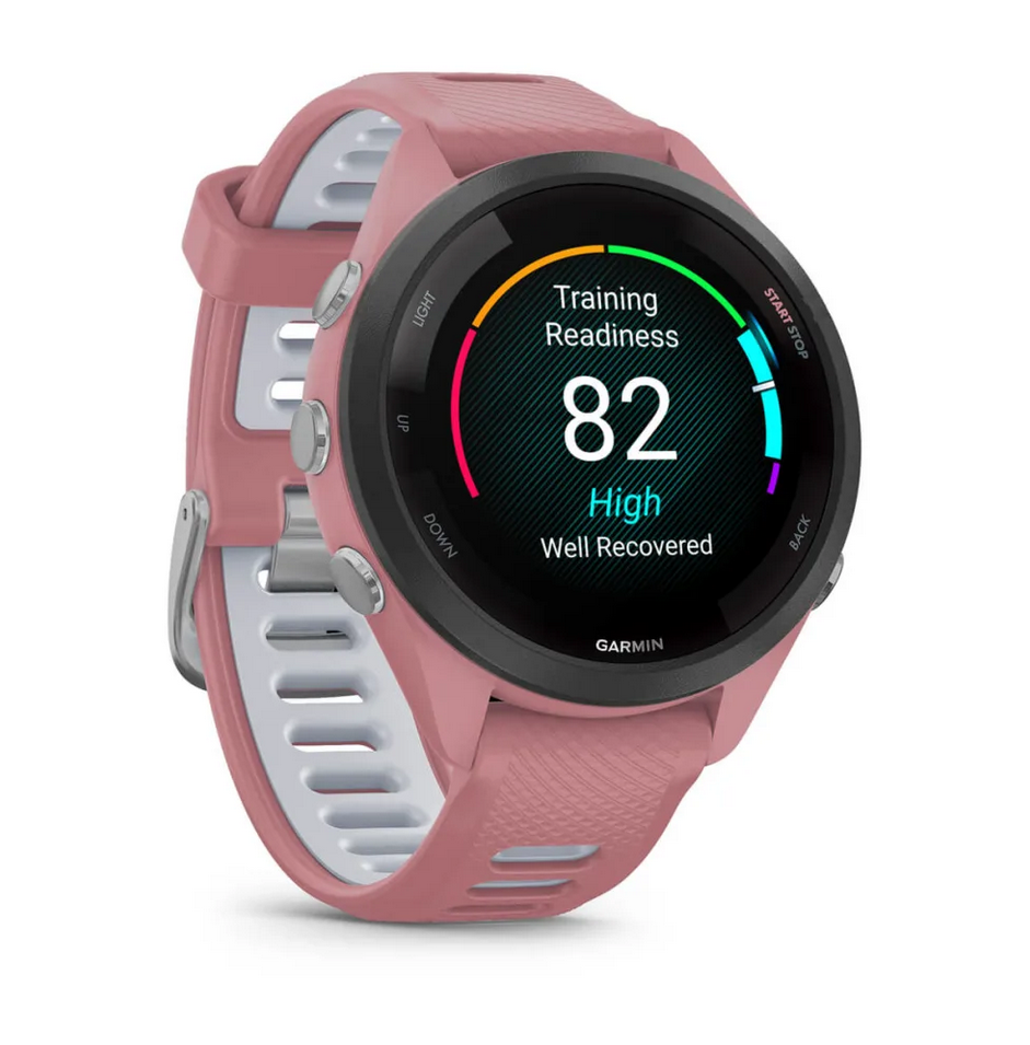 Смарт часовник Garmin Forerunner 265S Light Pink, за бегачи, 28.1мм (1.1"), Bluetooth, Wi-Fi, до 15 дни време за работа, 8GB Flash памет, GPS, женско здраве, функции за бягане, розов корпус със сиво-розова каишка - характеристика 16