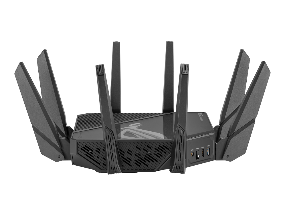 Рутер Asus ROG Rapture GT-AXE16000, 16000Mbps, 2.4GHz (574 Mbps)/5GHz (4804 Mbps)/5GHz (4804 Mbps)/6GHz (4804 Mbps), Wireless AX, 2x WAN/LAN 10 Gigabits, 1x WAN 2.5 Gigabits, 4x LAN Gigabits, 8 външни антени, 4 вътрешни антени - характеристика 3