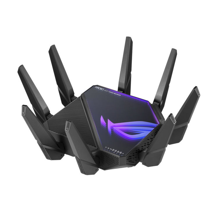 Рутер Asus ROG Rapture GT-AXE16000, 16000Mbps, 2.4GHz (574 Mbps)/5GHz (4804 Mbps)/5GHz (4804 Mbps)/6GHz (4804 Mbps), Wireless AX, 2x WAN/LAN 10 Gigabits, 1x WAN 2.5 Gigabits, 4x LAN Gigabits, 8 външни антени, 4 вътрешни антени - характеристика 1