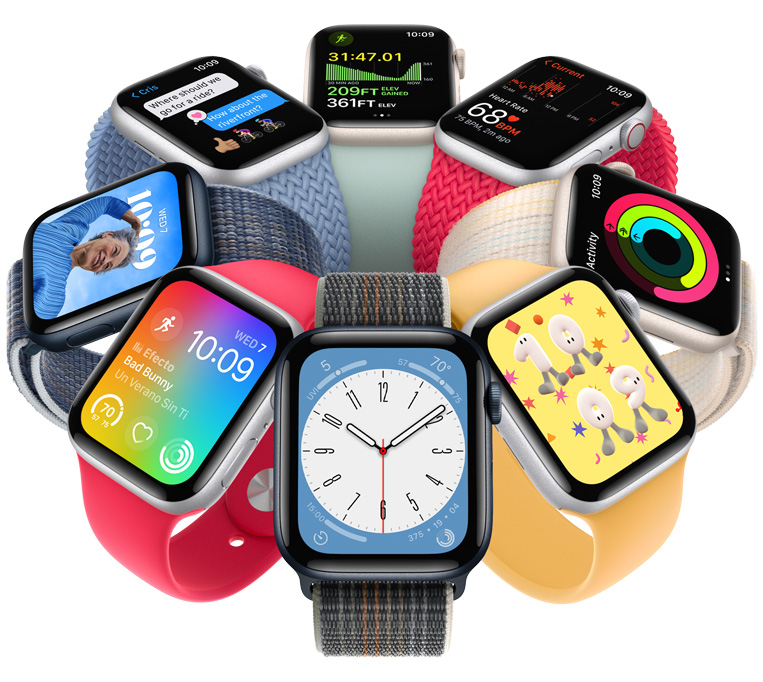 Смарт часовник Apple Watch SE (2012) GPS, 44mm, 1.78" (4.52 cm) Retina LTPO OLED дисплей, GPS, Bluetooth, A2DP, LE, Heart rate (2nd gen), барометър, тахиметър, компас, термометър, водоустойчив, черен с черна спортна каишка - характеристика 1