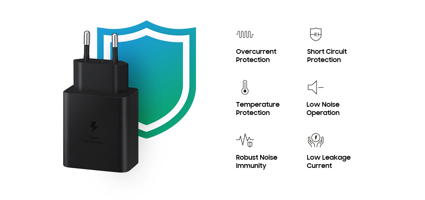 Зарядно устройство Samsung Power Adapter (EP-T4510XBEGEU), от контакт към USB-C (ж), 45W, черно - характеристика 2