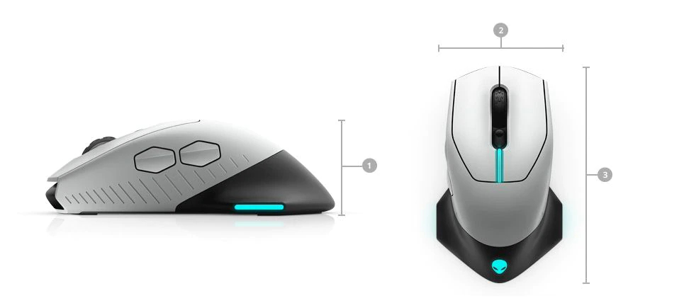 Мишка Dell Alienware 610M 545-BBCN, оптична (16000 dpi), безжична/жична, USB, бяла, гейминг - характеристика 4