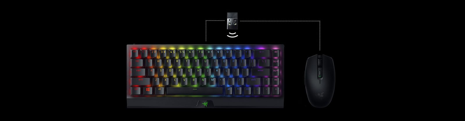 Клавиатура Razer BlackWidow V3 HyperSpeed (RZ03-03892000-R3M1), безжична, гейминг, механична, зелени Razer Green суичове, US подредба, RGB подсветка, черна, Bluetooth, USB - характеристика 6