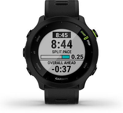 Смарт часовник Garmin Forerunner 55 Black, 1.04" (2.64 cm) MIP дисплей, до 14 дни живот на батерията, GPS, акселерометър, пулсомер, Connect IQ, хидратация, съвместим с Android и Apple устройства, черен - характеристика 7
