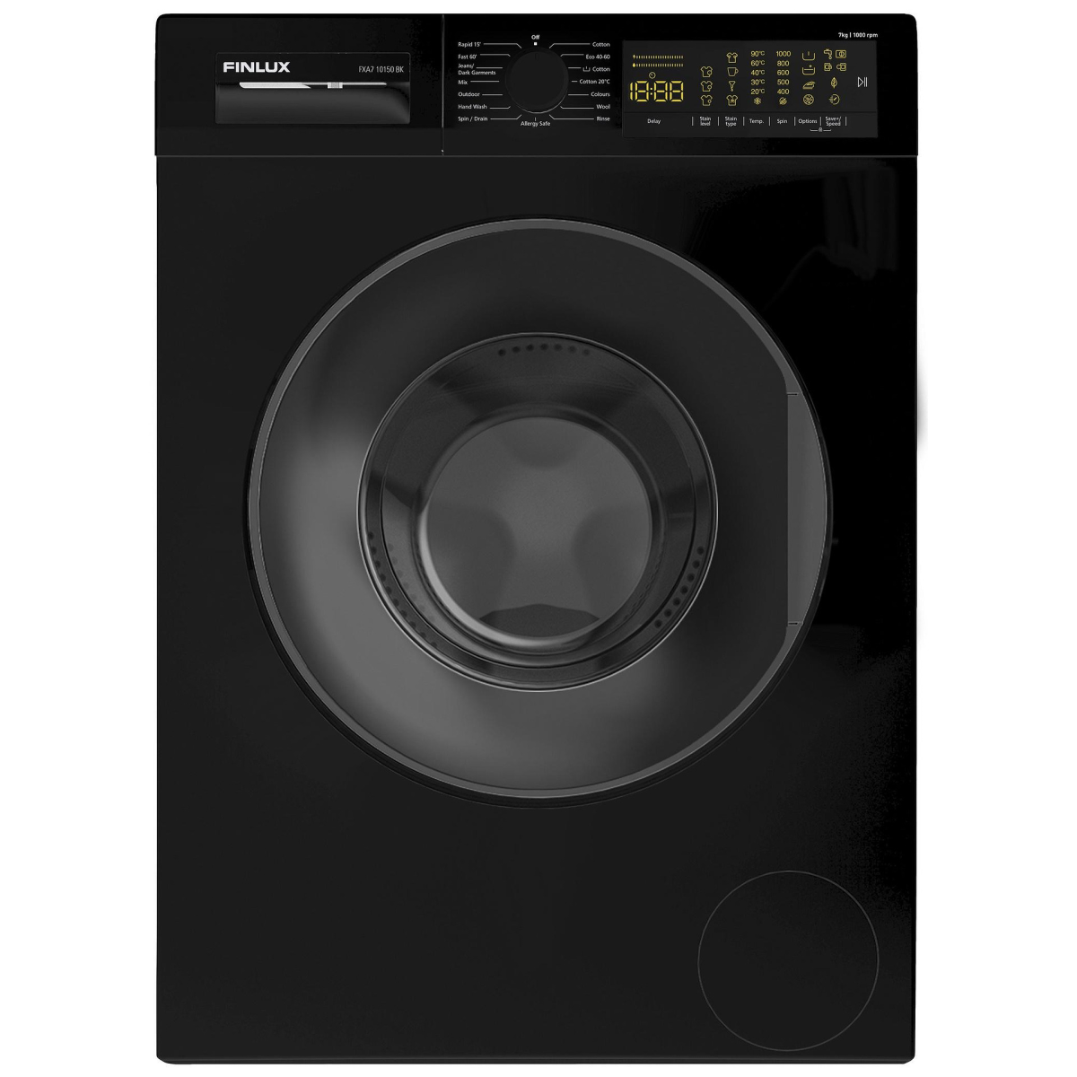 Перална машина Finlux FXA7 10150 BK, клас D, 7 кг. капацитет, 1000 оборота в минута, 15 програми, свободностояща, 60 cm, черна - характеристика 1