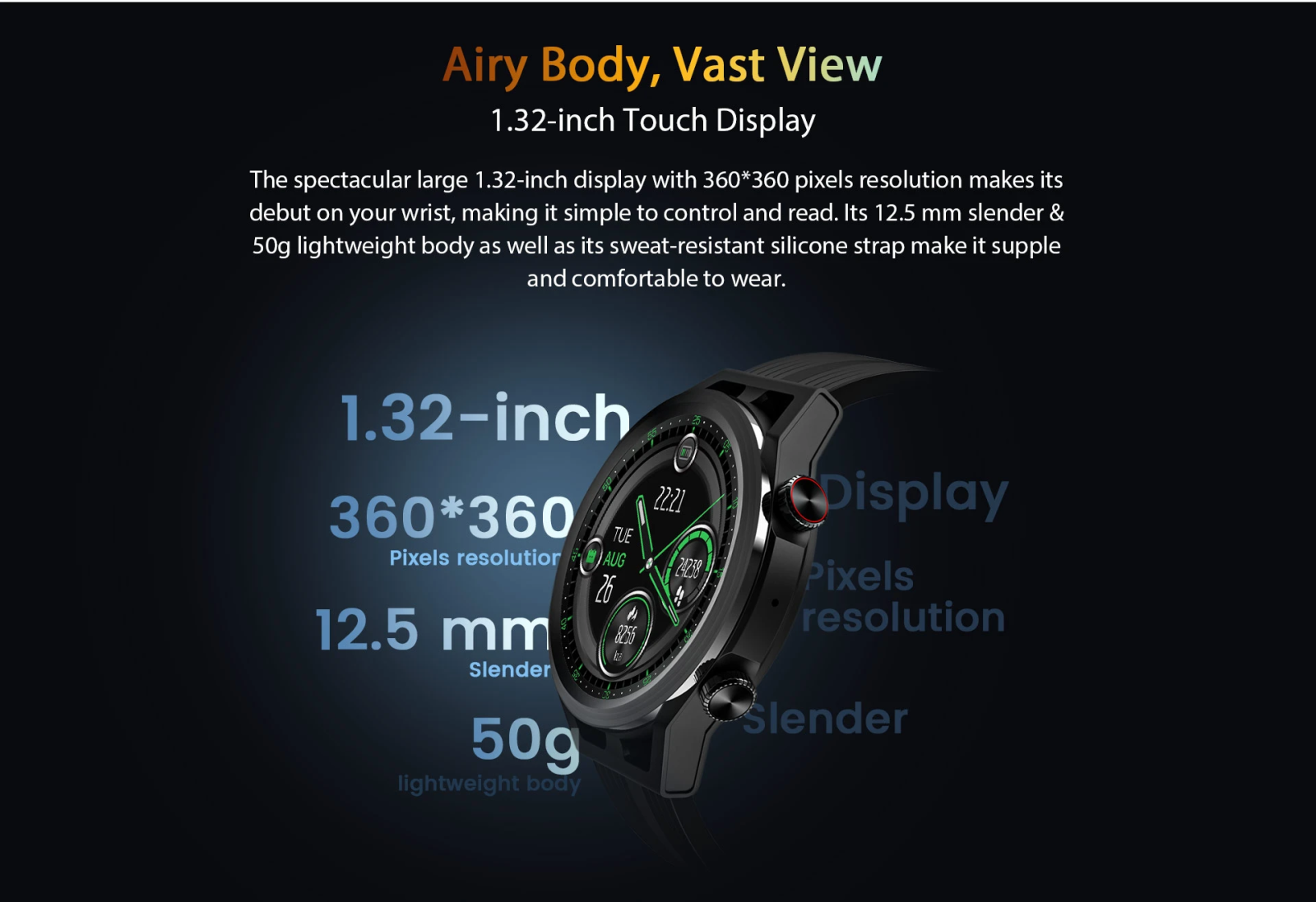 Смарт часовник Blackview R8 Pro, 1.32" (3.35cm) IPS дисплей, до 10м водоустойвост, 24 спортни режима, до 5 дни време на работа, Bluetooth, черен - характеристика 3