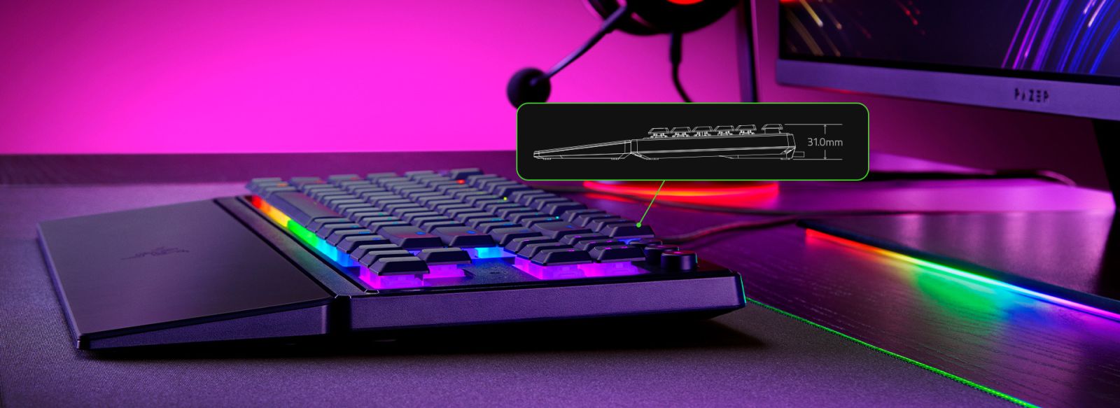 Клавиатура Razer Ornata V3 Tenkeyless, Mecha-Membrane Switch, гейминг, RGB подсветка, черна - характеристика 2