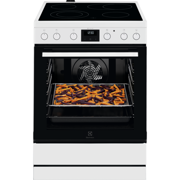 Готварска печка Electrolux LKR64020AW, 4 нагревателни зони, 73л. обем, пуш-пул въртящи се бутони, функции на програмиране на фурната, 10300W, инокс - характеристика 1