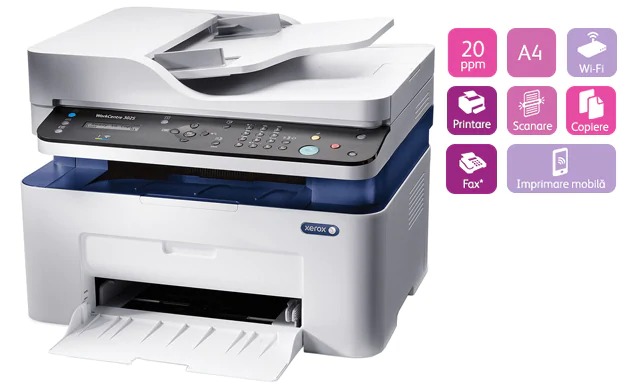 Мултифункционално лазерно устройство Xerox WorkCentre 3025 NI, монохромен, принтер/скенер/копир/факс, 600x600 dpi, 20стр/мин, ADF, WiFi 802.11n, LAN 10/100, USB, A4, 2г. - характеристика 1
