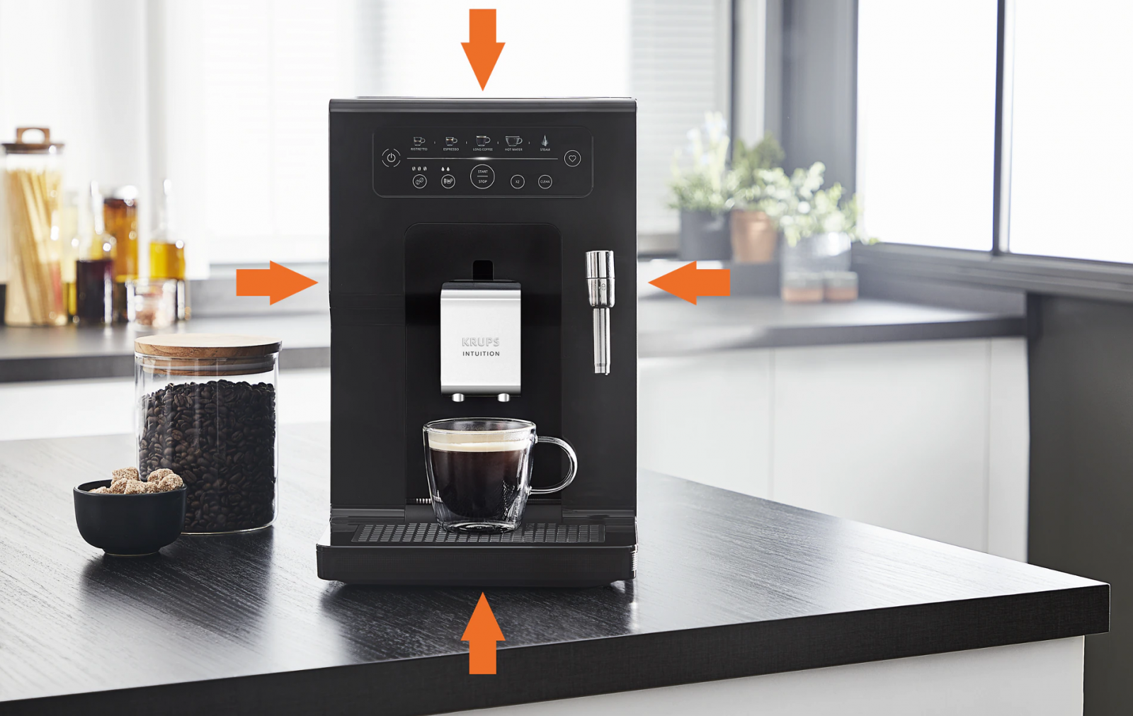 Кафеавтомат Krups Intuition Essential, 1450W, 15 bar, система Quattro Force, сензорно управление, черен - характеристика 7