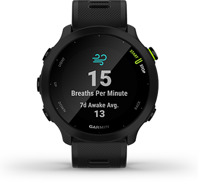Смарт часовник Garmin Forerunner 55 Black, 1.04" (2.64 cm) MIP дисплей, до 14 дни живот на батерията, GPS, акселерометър, пулсомер, Connect IQ, хидратация, съвместим с Android и Apple устройства, черен - характеристика 16