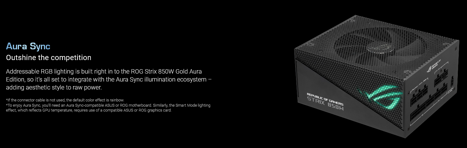 Захранване Asus ROG STRIX 850W Aura Edition, 850W, Active PFC, 80PLUS Gold - характеристика 3