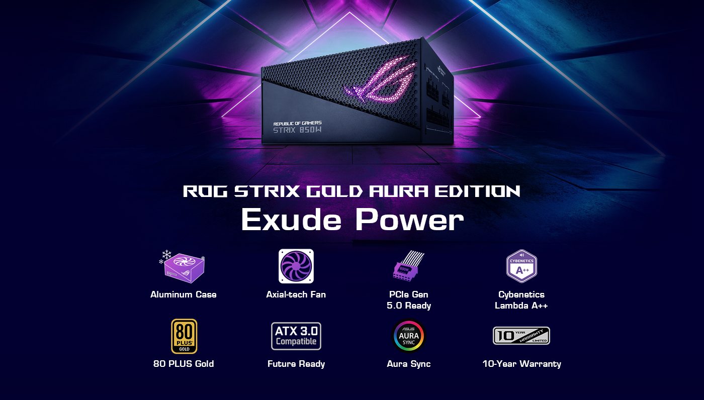 Захранване Asus ROG STRIX 850W Aura Edition, 850W, Active PFC, 80PLUS Gold - характеристика 1