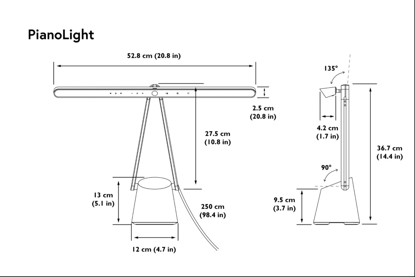 LED лампа BenQ PianoLight Black, настолна, 800lux, 2700~5000K, за пиано, черна - характеристика 5