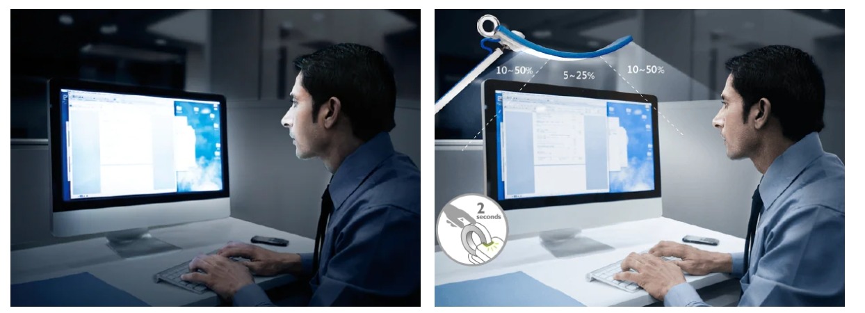 LED лампа BenQ WiT e-Reading Desk Lamp Slver, настолна, 18W, 900lm, 2700~5700K, технология Smile Curve, допълнителна подвижност, сребриста - характеристика 6
