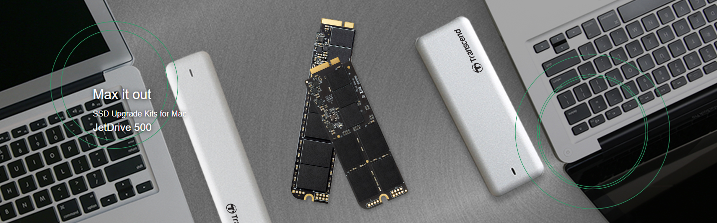 Памет SSD 480GB Transcend JetDrive 500 за Macbook, външна, SATA 6Gb/s, USB 3.0, скорост на четене 495MB/s, скорост на запис 427MB/s - характеристика 1