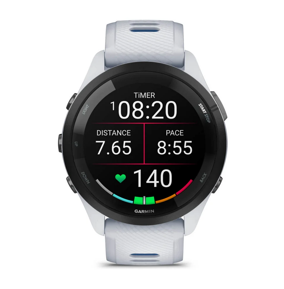 Смарт часовник Garmin Forerunner 265 Tidal Blue, 32.5mm (1.3"), Bluetooth, Wi-Fi, до 13 дни време за работа, множество фитнес функции, профили за бягане, 8GB Flash памет, бял корпус със синьо-бяла каишка - характеристика 18