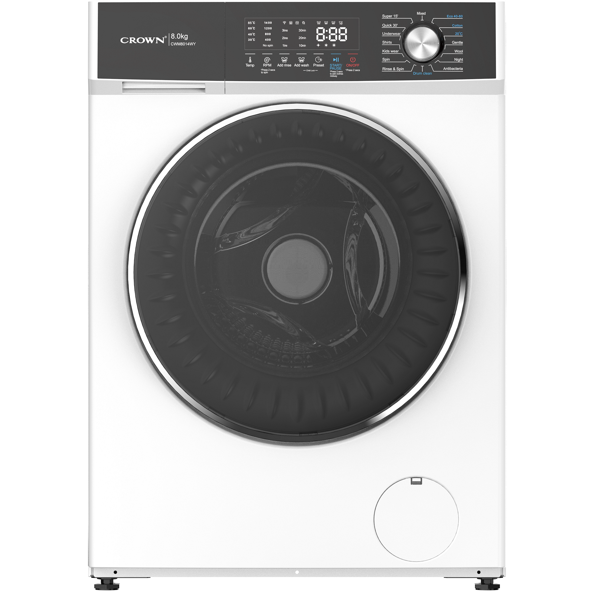 Пералня Crown CWM8014WY , 1400 об./мин., 8.00 kg, A , Бял