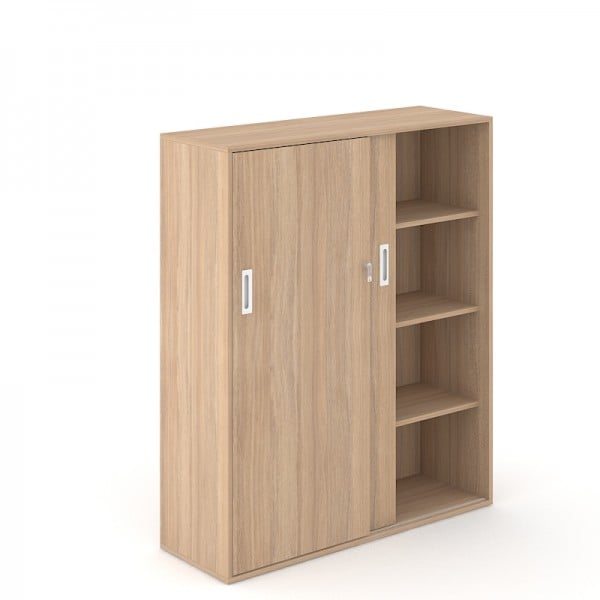 Шкаф Narbutas Choice, с плъзгащи се врати, 1600 x 400 x 1425 mm, ПДЧ 18 mm, меламин кехлибарен дъб, бяла дръжка